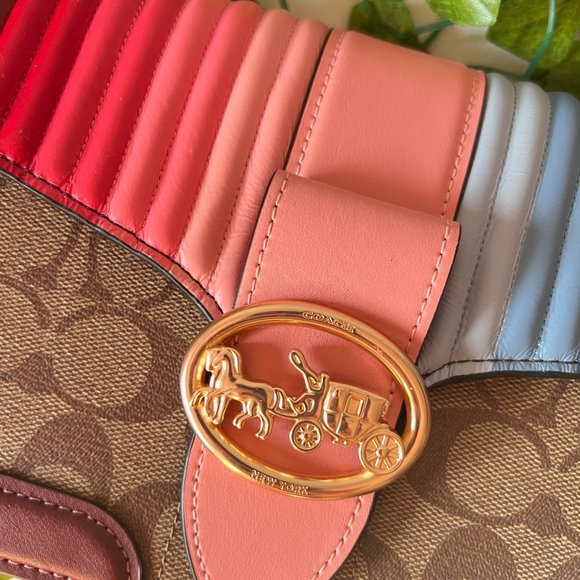 Coach GEORGIE SHOULDER BAG SIGNATURE CANVAS-RAINBOW LINEAR QUILTING C1530 - Picture 7 of 8